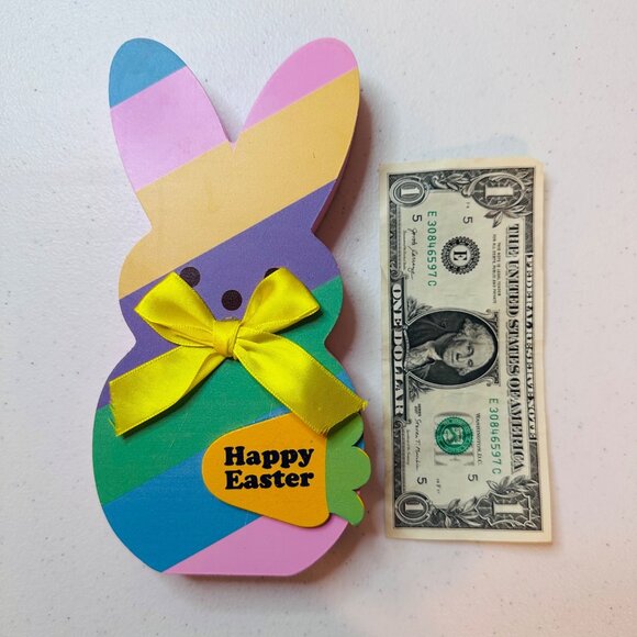 Striped Peep Easter bunny block decoration HAPPY EASTER spring Easter decoration - Picture 10 of 11